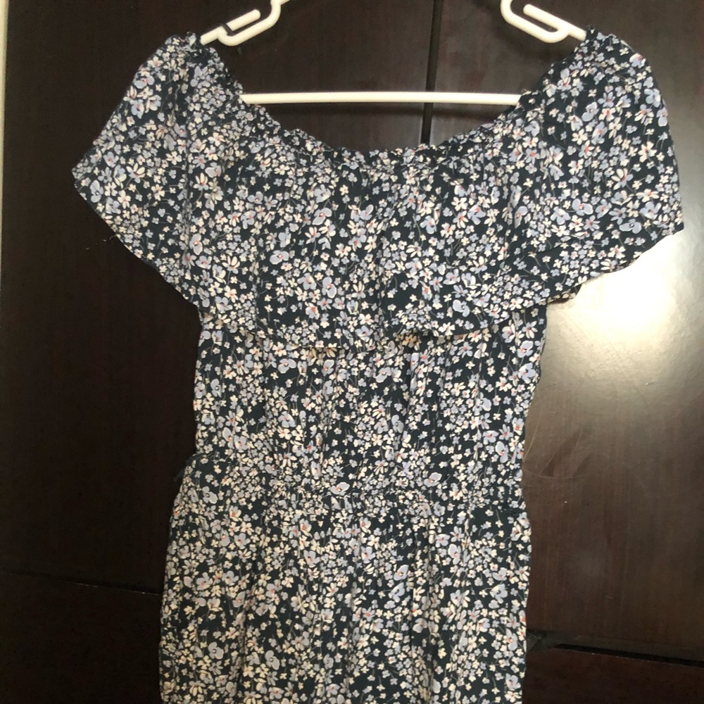 H&M Dark Blue Floral Off the Shoulder Romper 8
